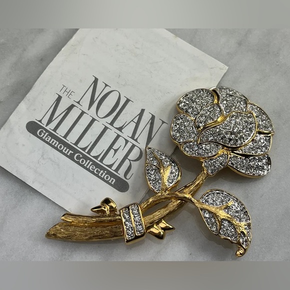 Authentic Rhinestone Rose Brooch - Picture 5 of 6